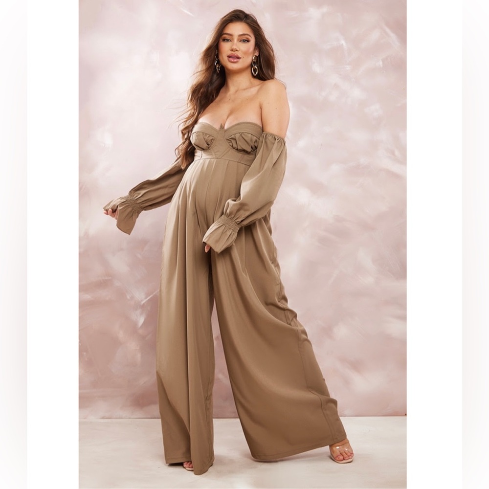 Corset Detail Bardot Wide Leg Jumpsuit